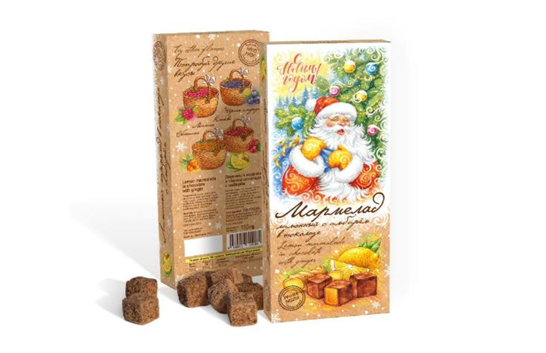  Сладарт(11443) Мармелад НОВОГОДНИЙ Лимонный с имбирём в тёмном шоколаде, 150г    в Комсомольске-на-Амуре