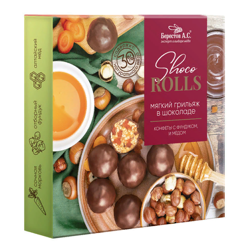  Берестов Shoco Rolls конфеты с фундуком, цукатами моркови  и медом 135г  в Комсомольске-на-Амуре