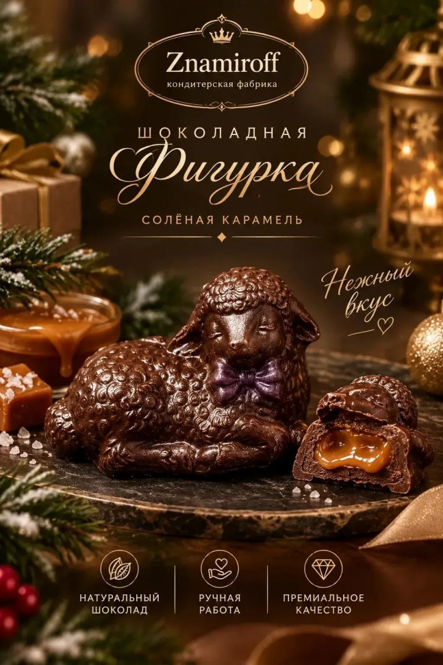  Шоколад фигурный "Овечка спящая" молочный шоколад с начинкой солёная карамель(блок 5шт по 70г) в Комсомольске-на-Амуре